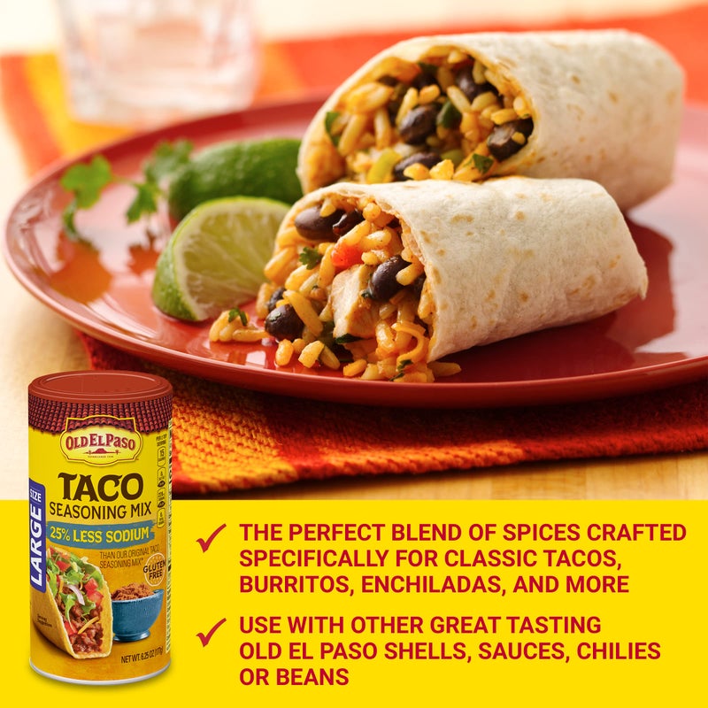 Old El Paso Taco Seasoning, 25% Less Sodium, Large Size, 6.25 oz - Image 3